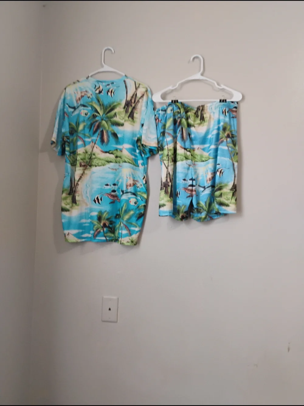 Men's Blue Tropical Palm Swim Set Shorts Outfit Size Extra Large